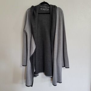 BNCI by Blanc Noir Gray Draped Open Front Hooded Cardigan with Pockets